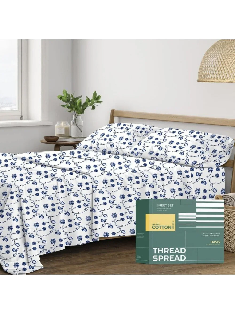 Organic Cotton California King Sheets Set - Soft, Cooling Percale, 4PC Floral